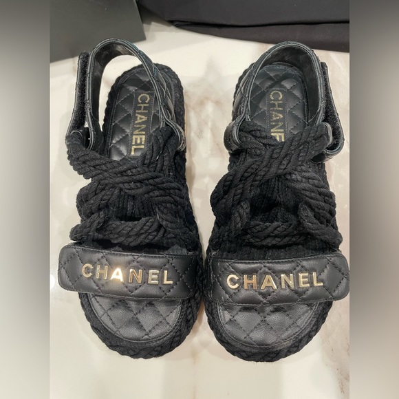 Chanel Black Rope and Quilted Leather Sandals Size 5 - Picture 6 of 12